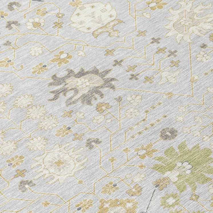 8' X 10' Silver Gray And Gold Oriental Washable Indoor Outdoor Area Rug