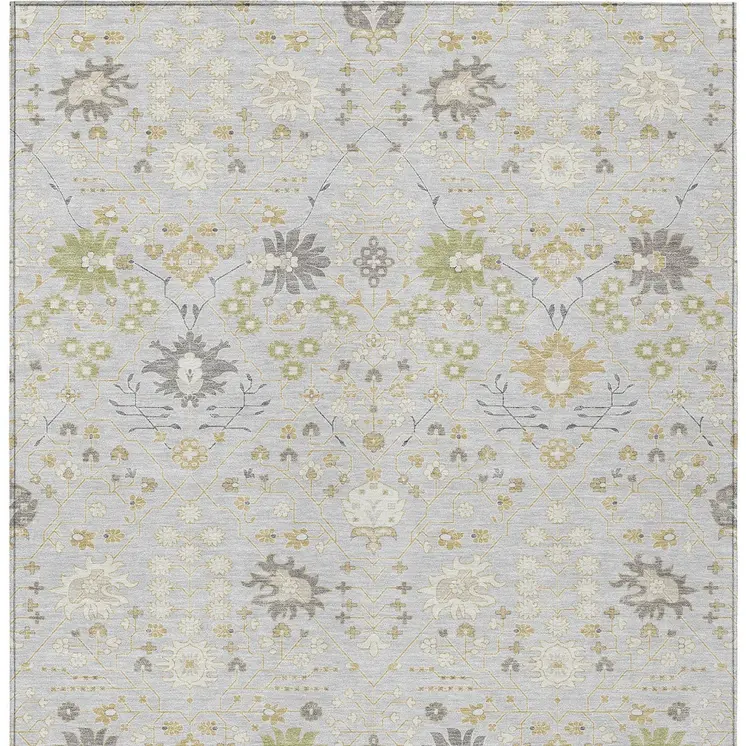 10' X 14' Silver Gray And Gold Oriental Washable Indoor Outdoor Area Rug