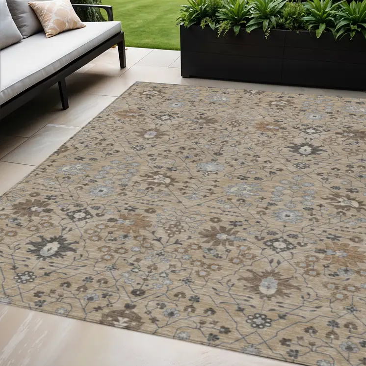 5' X 8' Taupe Brown And Gray Oriental Washable Indoor Outdoor Area Rug