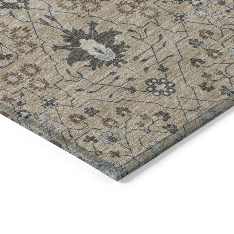 5' X 8' Taupe Brown And Gray Oriental Washable Indoor Outdoor Area Rug