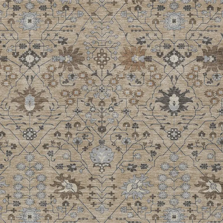 5' X 8' Taupe Brown And Gray Oriental Washable Indoor Outdoor Area Rug