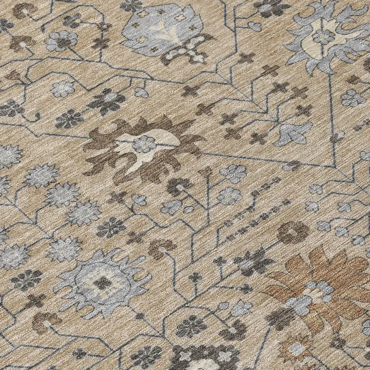 8' Taupe Brown And Gray Round Oriental Washable Indoor Outdoor Area Rug