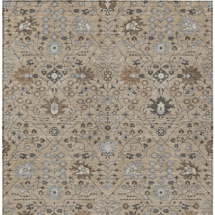 9' X 12' Taupe Brown And Gray Oriental Washable Indoor Outdoor Area Rug