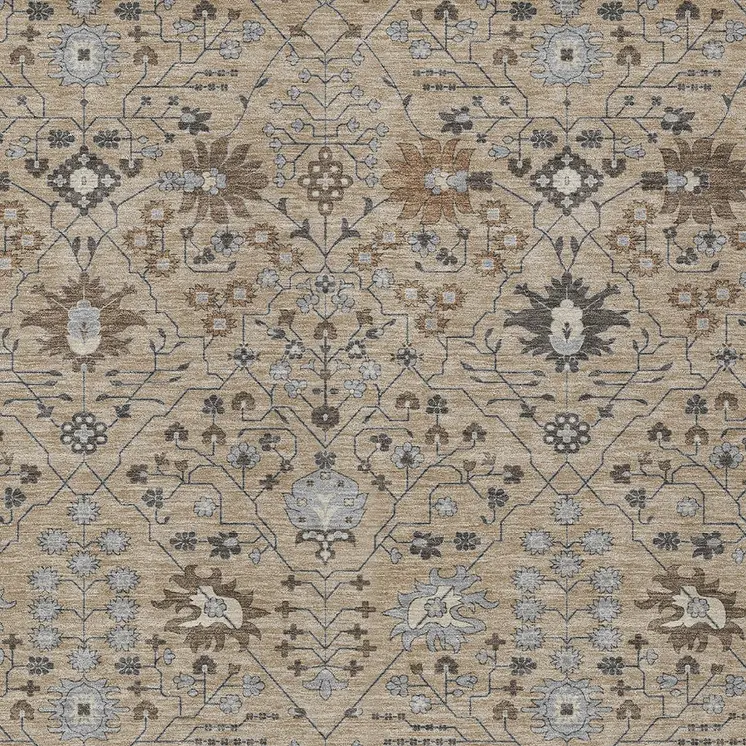 9' X 12' Taupe Brown And Gray Oriental Washable Indoor Outdoor Area Rug