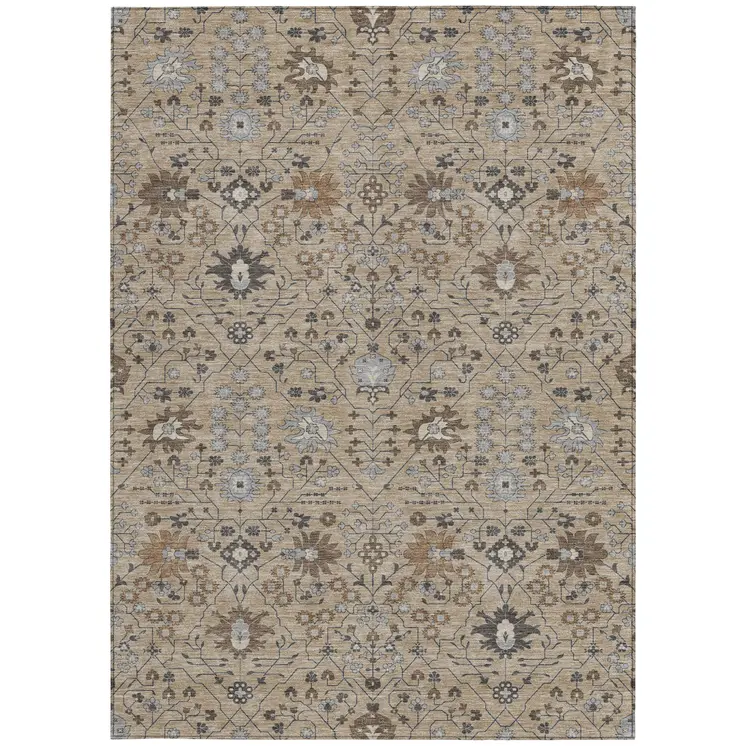 10' X 14' Taupe Brown And Gray Oriental Washable Indoor Outdoor Area Rug