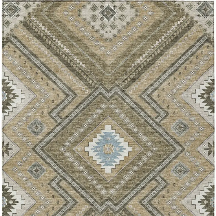 9' X 12' Beige Gray And Ivory Tribal Washable Indoor Outdoor Area Rug