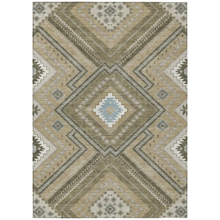 9' X 12' Beige Gray And Ivory Tribal Washable Indoor Outdoor Area Rug