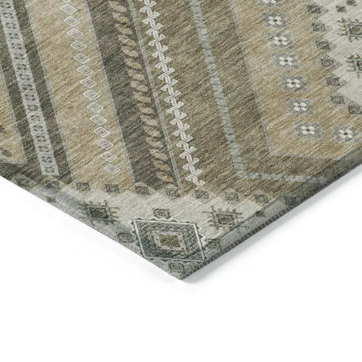 9' X 12' Beige Gray And Ivory Tribal Washable Indoor Outdoor Area Rug