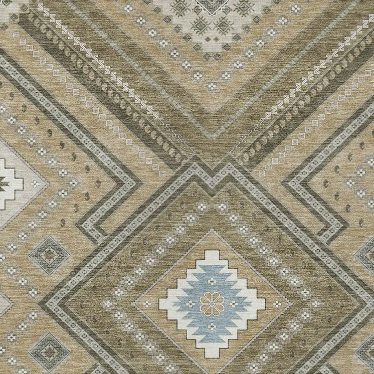 9' X 12' Beige Gray And Ivory Tribal Washable Indoor Outdoor Area Rug