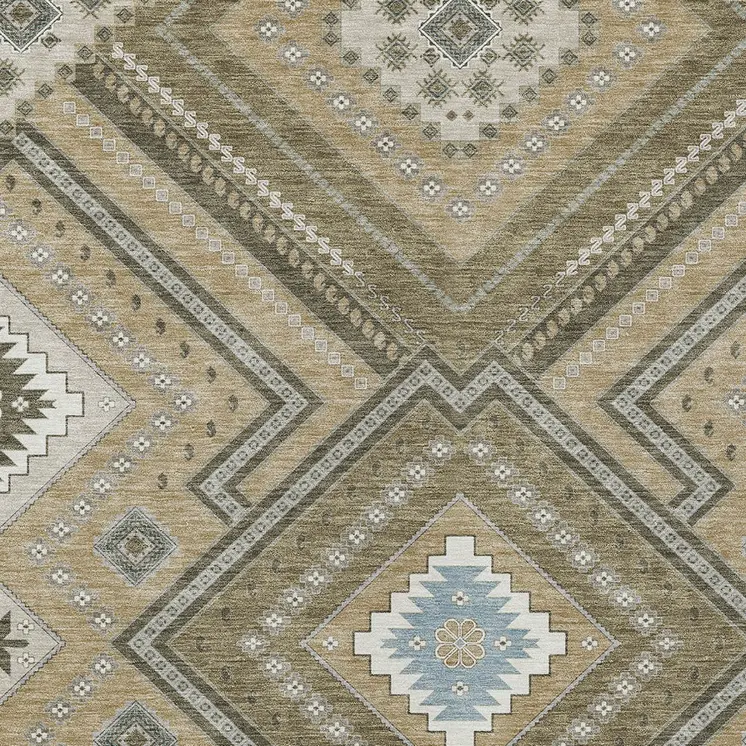 10' X 14' Beige Gray And Ivory Tribal Washable Indoor Outdoor Area Rug