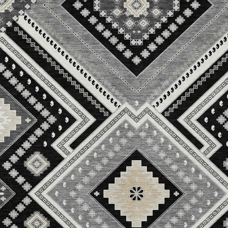 3' X 5' Black Gray And Ivory Tribal Washable Indoor Outdoor Area Rug