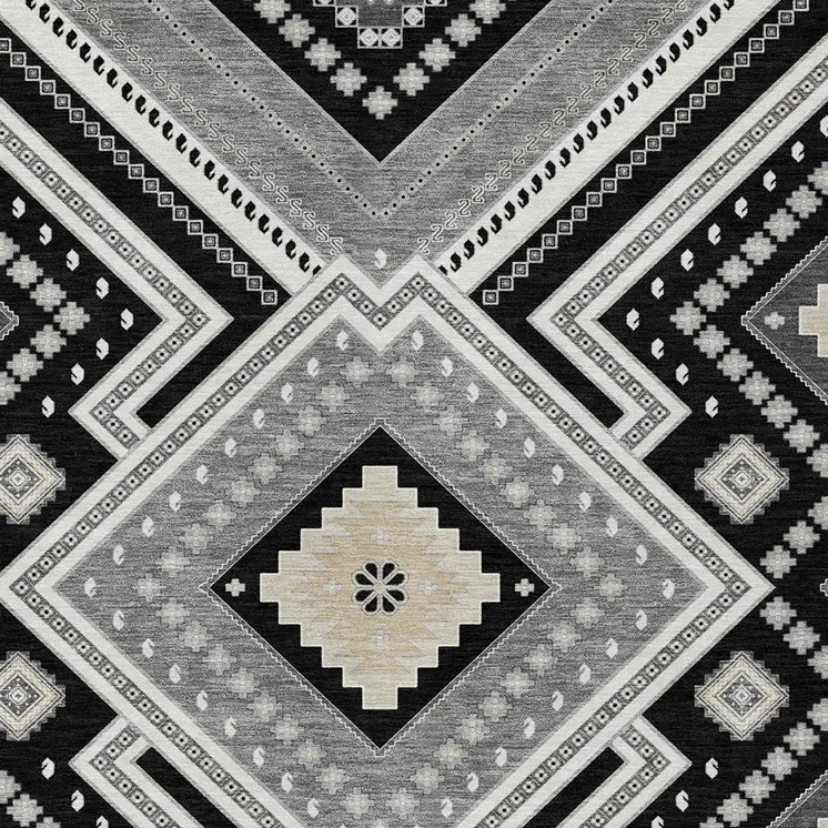 10' X 14' Black Gray And Ivory Tribal Washable Indoor Outdoor Area Rug