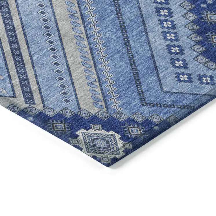 3' X 5' Blue Gray And Ivory Tribal Washable Indoor Outdoor Area Rug