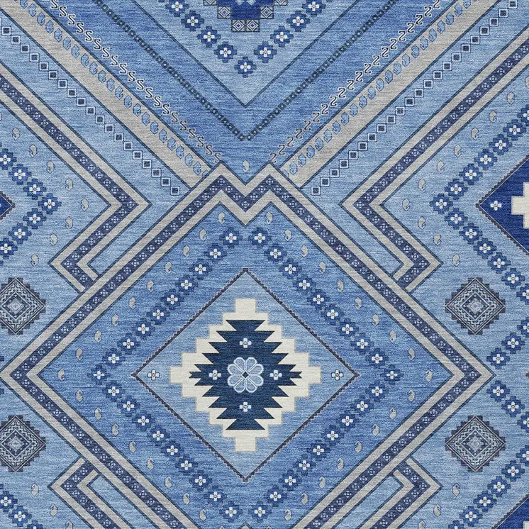 8' X 10' Blue Gray And Ivory Tribal Washable Indoor Outdoor Area Rug