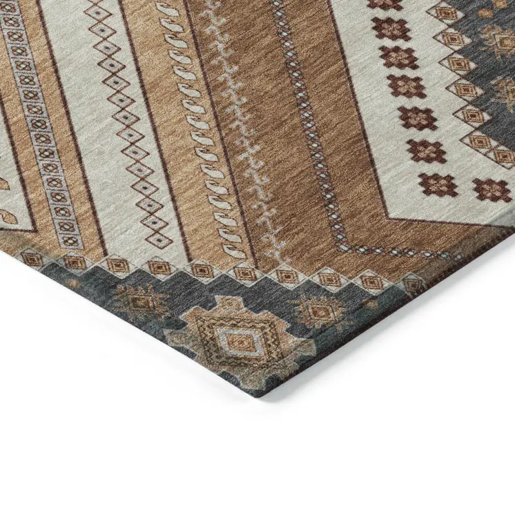 3' X 5' Copper Brown And Beige Tribal Washable Indoor Outdoor Area Rug