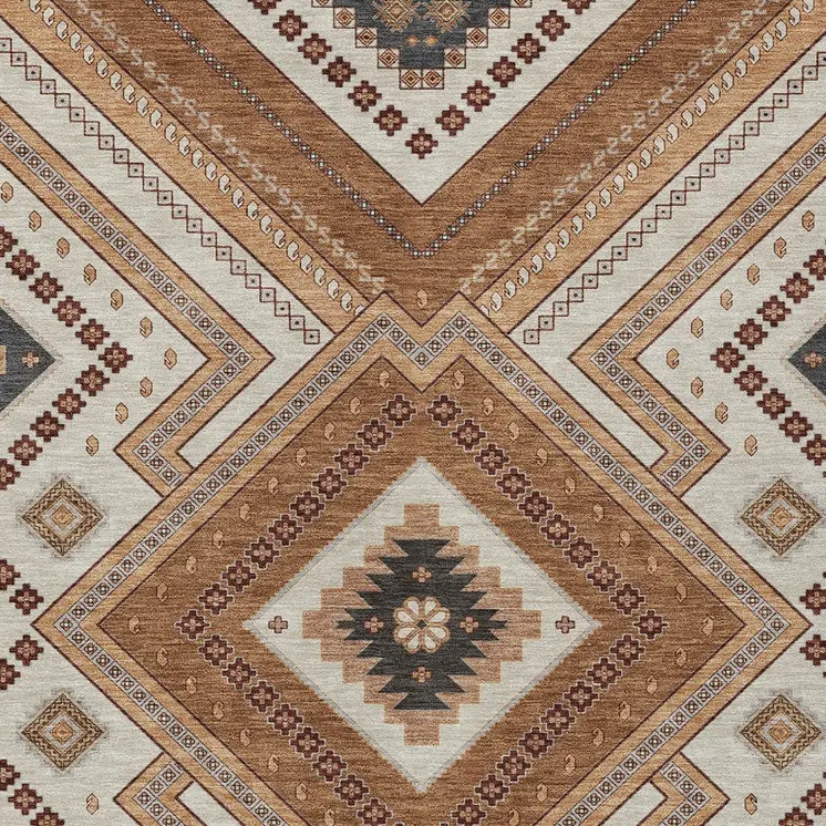 9' X 12' Copper Brown And Beige Tribal Washable Indoor Outdoor Area Rug