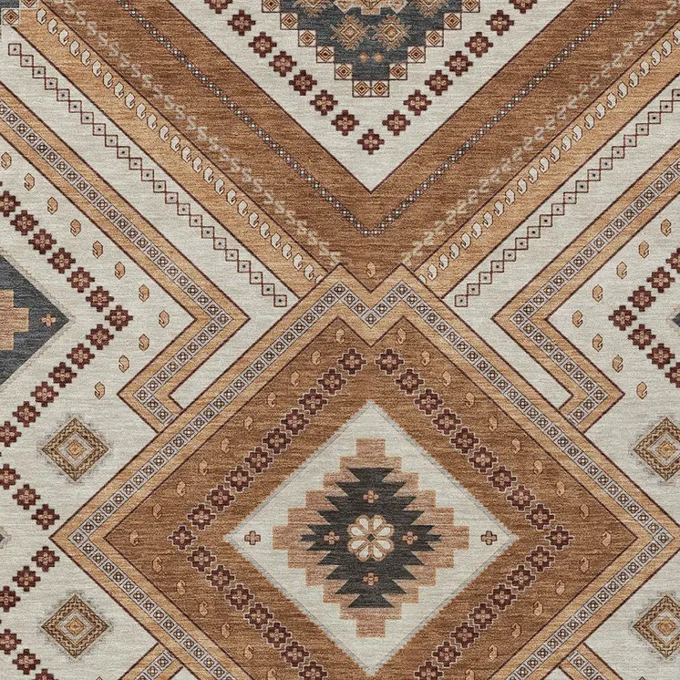 10' X 14' Copper Brown And Beige Tribal Washable Indoor Outdoor Area Rug