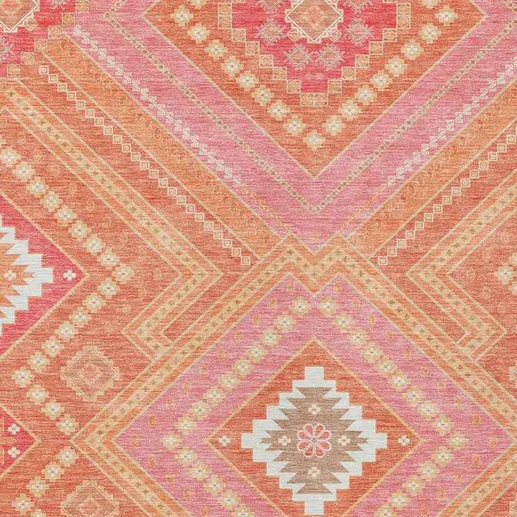 5' X 8' Coral Pink And Ivory Tribal Washable Indoor Outdoor Area Rug