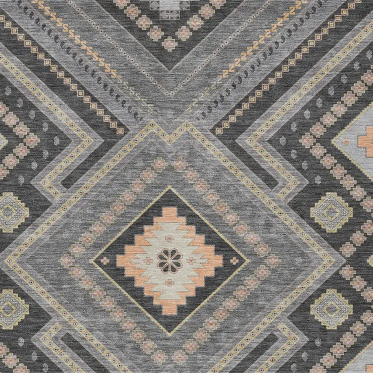 3' X 5' Gray Charcoal And Pink Tribal Washable Indoor Outdoor Area Rug