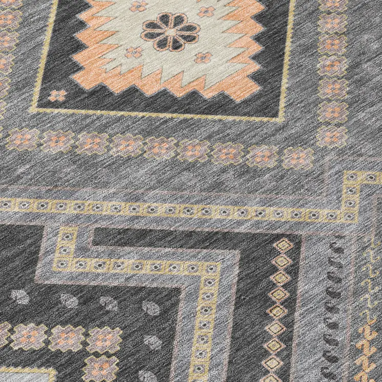 8' Gray Charcoal And Pink Round Tribal Washable Indoor Outdoor Area Rug