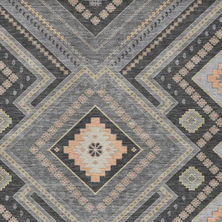 8' X 10' Gray Charcoal And Pink Tribal Washable Indoor Outdoor Area Rug