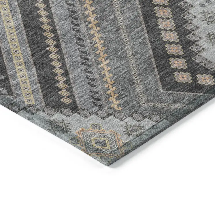 10' X 14' Gray Charcoal And Pink Tribal Washable Indoor Outdoor Area Rug