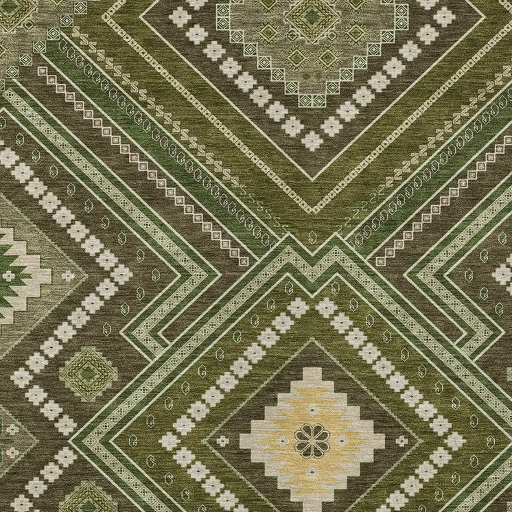 3' X 5' Olive Green Gray And Ivory Tribal Washable Indoor Outdoor Area Rug