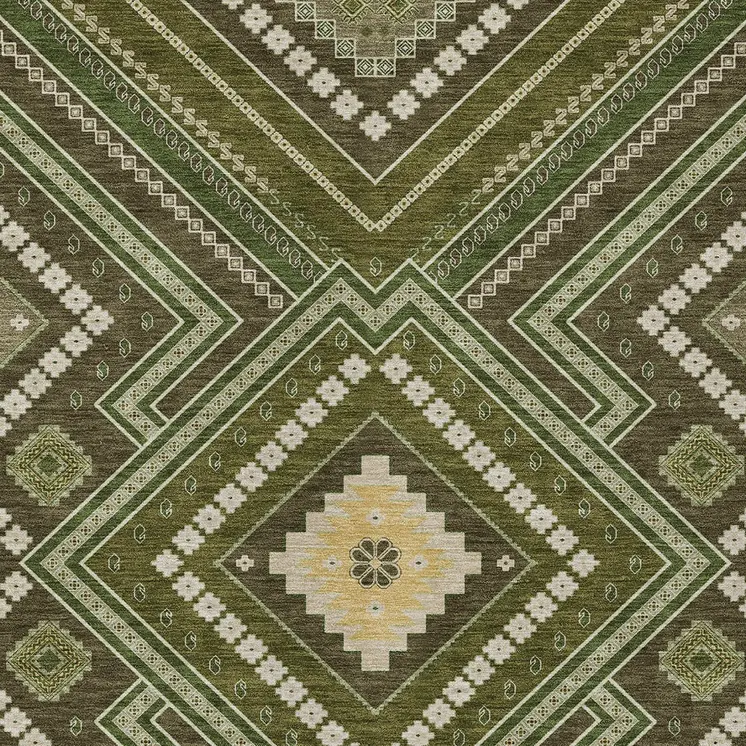 8' X 10' Olive Green Gray And Ivory Tribal Washable Indoor Outdoor Area Rug