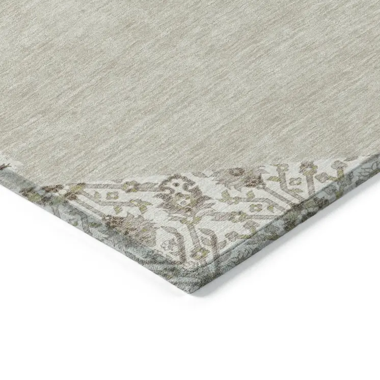 5' X 8' Beige Brown And Ivory Oriental Washable Indoor Outdoor Area Rug