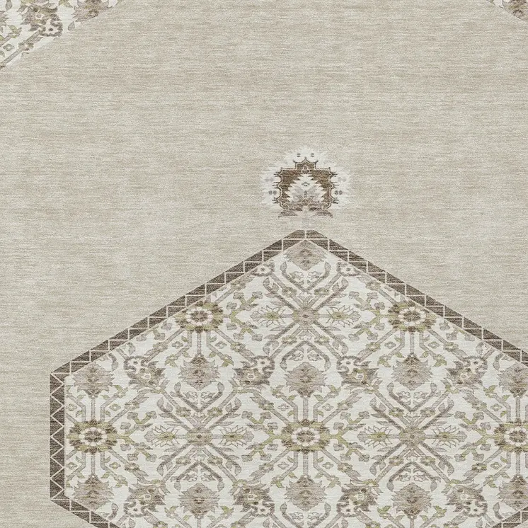 5' X 8' Beige Brown And Ivory Oriental Washable Indoor Outdoor Area Rug