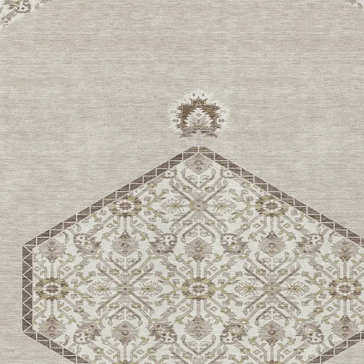 9' X 12' Beige Brown And Ivory Oriental Washable Indoor Outdoor Area Rug