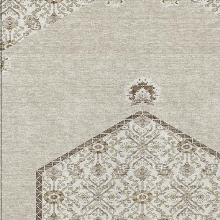 10' X 14' Beige Brown And Ivory Oriental Washable Indoor Outdoor Area Rug