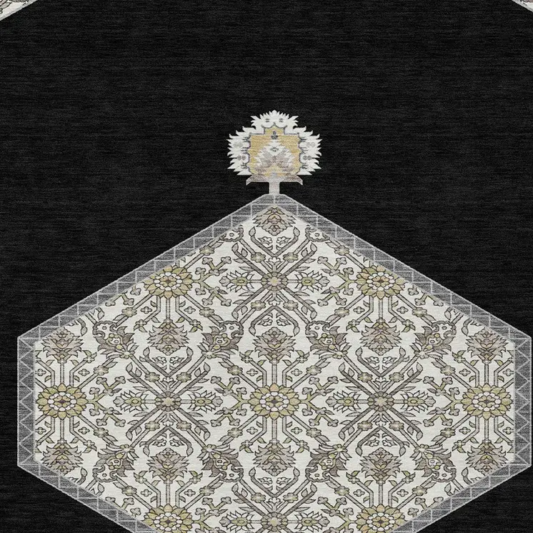 3' X 5' Black Gray And Ivory Oriental Washable Indoor Outdoor Area Rug