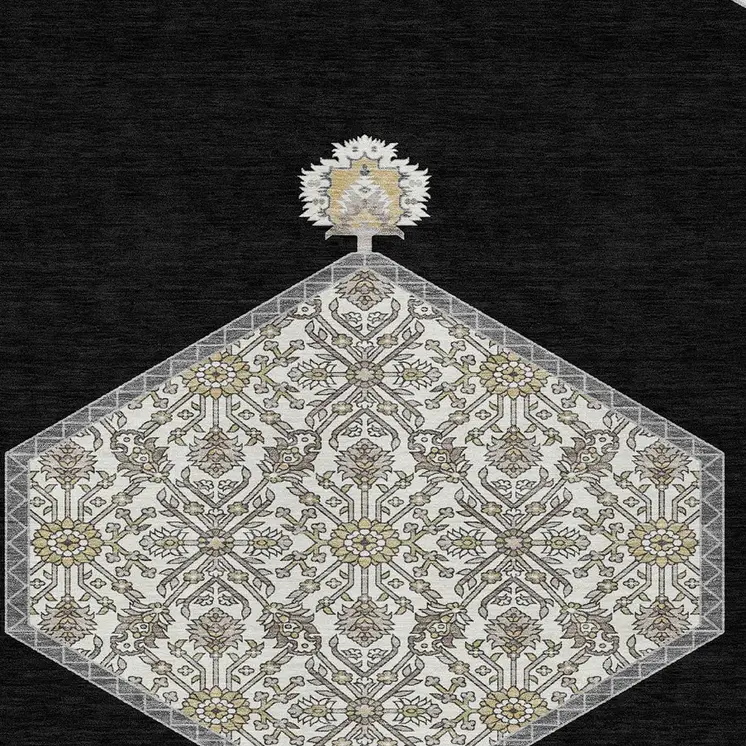 8' X 10' Black Gray And Ivory Oriental Washable Indoor Outdoor Area Rug