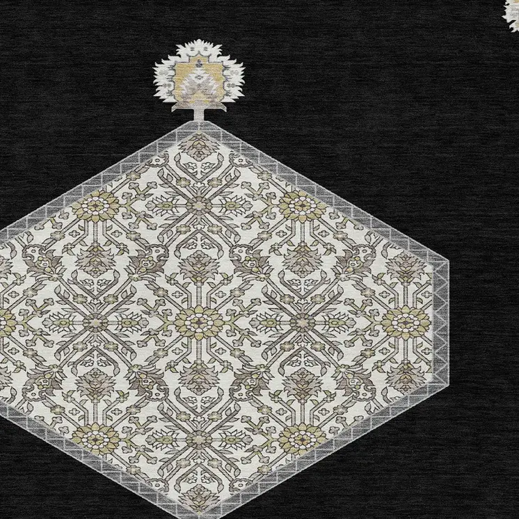 9' X 12' Black Gray And Ivory Oriental Washable Indoor Outdoor Area Rug