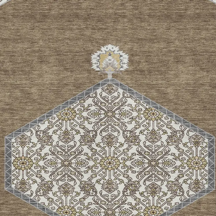 3' X 5' Brown Gray And Ivory Oriental Washable Indoor Outdoor Area Rug