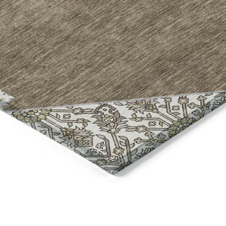 9' X 12' Brown Gray And Ivory Oriental Washable Indoor Outdoor Area Rug