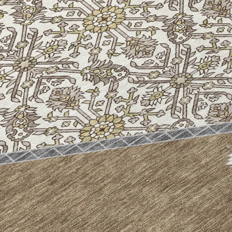 9' X 12' Brown Gray And Ivory Oriental Washable Indoor Outdoor Area Rug