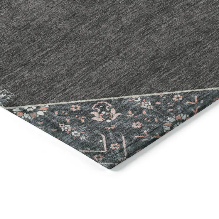 8' X 10' Charcoal Pink And Blue Oriental Washable Indoor Outdoor Area Rug
