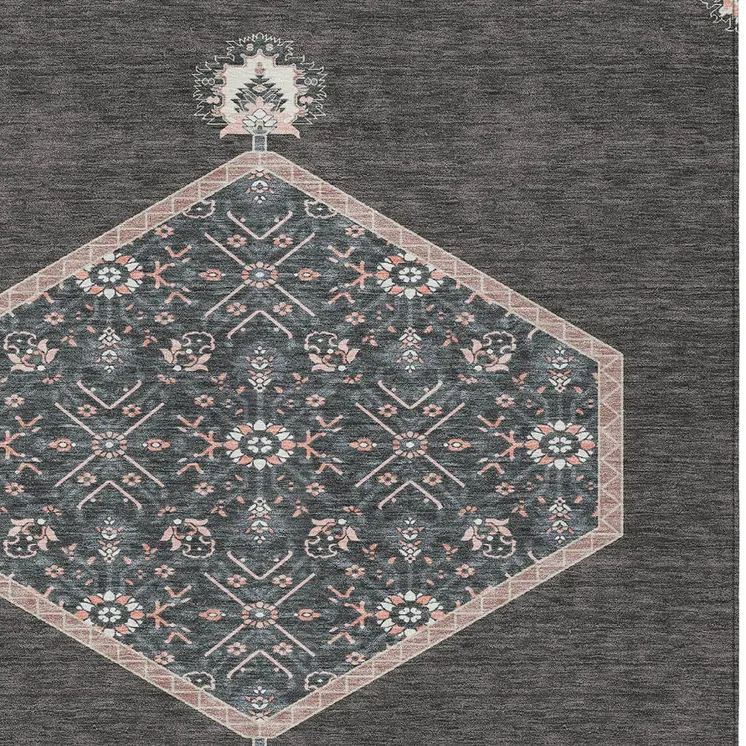 8' X 10' Charcoal Pink And Blue Oriental Washable Indoor Outdoor Area Rug
