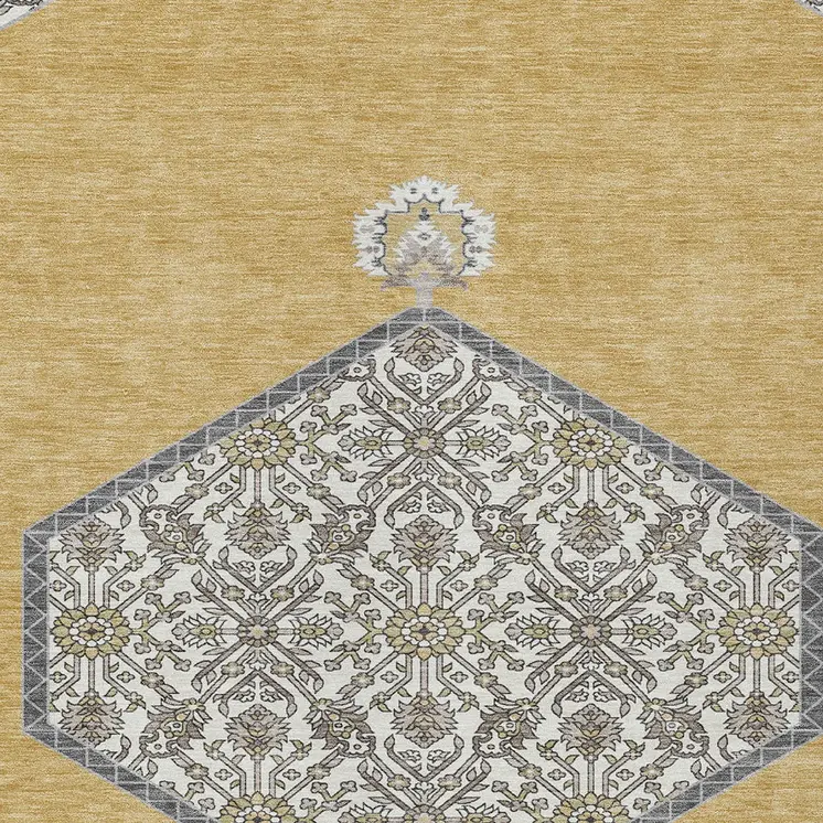 3' X 5' Gold Ivory And Beige Oriental Washable Indoor Outdoor Area Rug