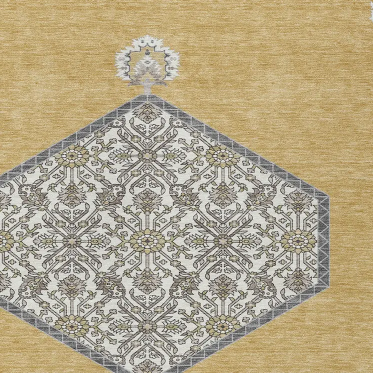 5' X 8' Gold Ivory And Beige Oriental Washable Indoor Outdoor Area Rug