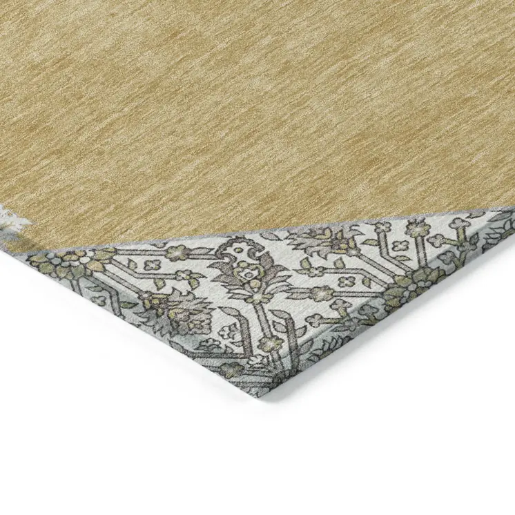10' X 14' Gold Ivory And Beige Oriental Washable Indoor Outdoor Area Rug