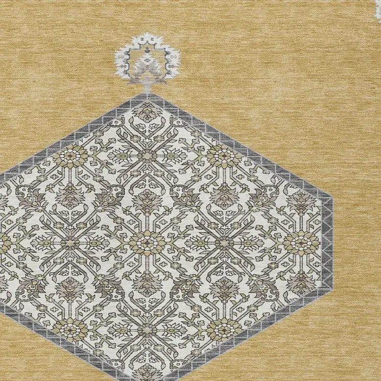 10' X 14' Gold Ivory And Beige Oriental Washable Indoor Outdoor Area Rug