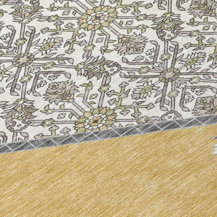 10' X 14' Gold Ivory And Beige Oriental Washable Indoor Outdoor Area Rug