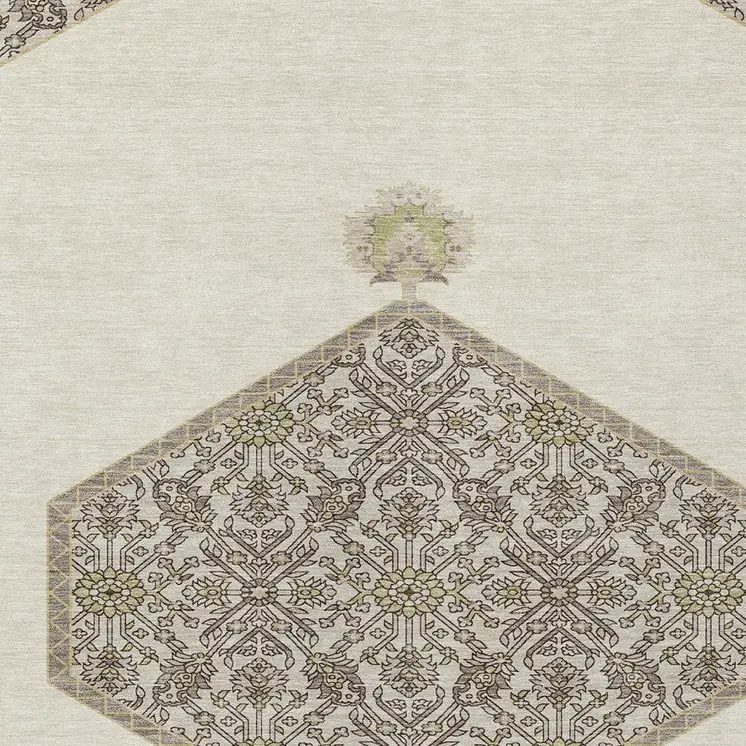 3' X 5' Ivory Beige And Gray Oriental Washable Indoor Outdoor Area Rug