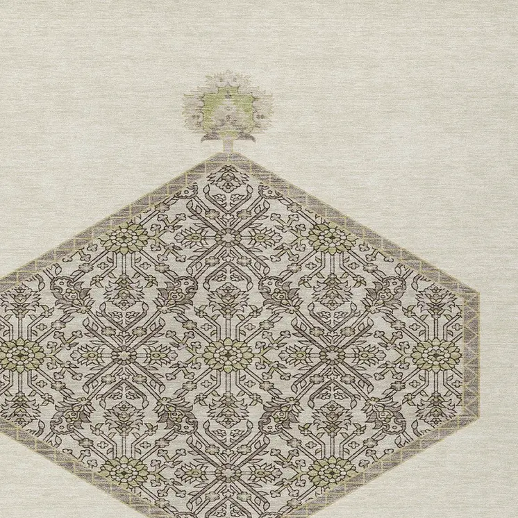 5' X 8' Ivory Beige And Gray Oriental Washable Indoor Outdoor Area Rug