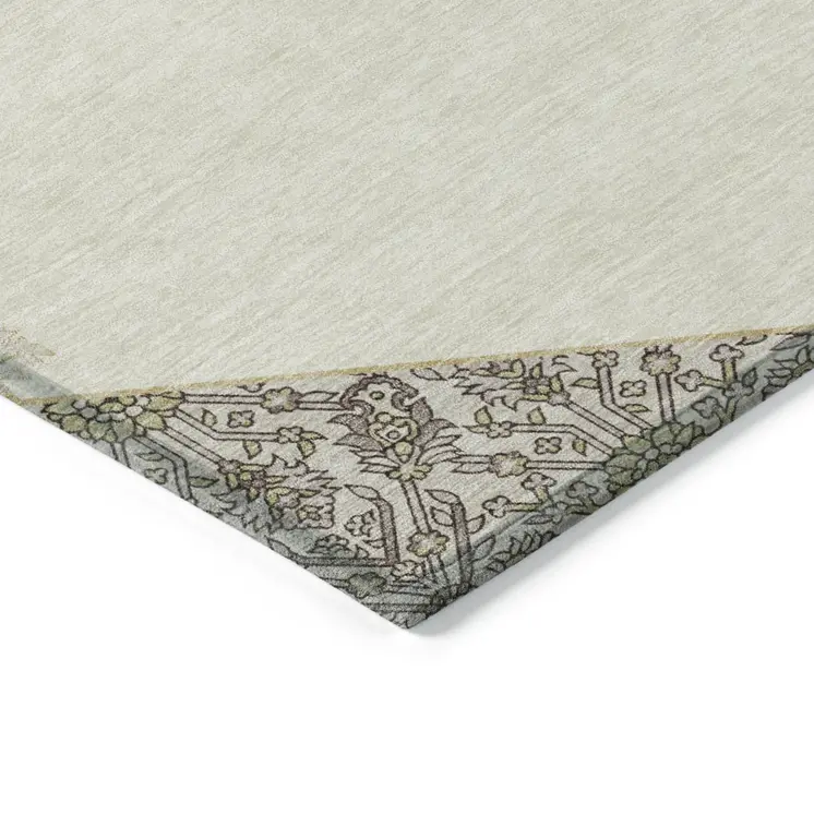 8' X 10' Ivory Beige And Gray Oriental Washable Indoor Outdoor Area Rug
