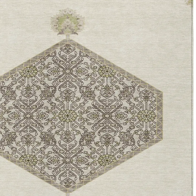 8' X 10' Ivory Beige And Gray Oriental Washable Indoor Outdoor Area Rug