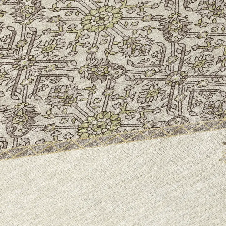 8' X 10' Ivory Beige And Gray Oriental Washable Indoor Outdoor Area Rug